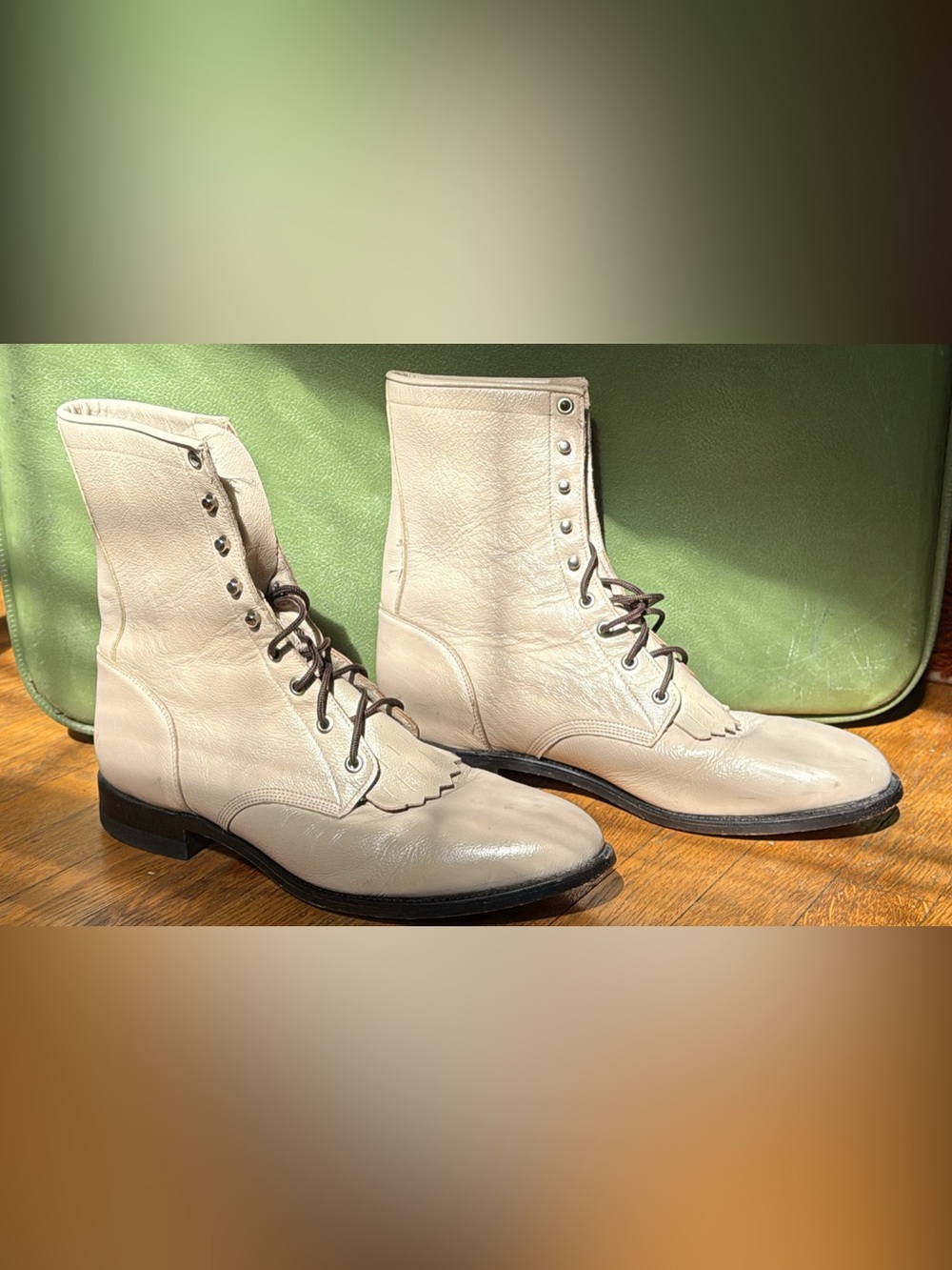Vintage Justin Cream Leather Lace-Up Roper Boots – Men’s 11 D
